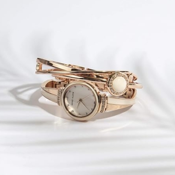 Women\'s Premium Crystal Accented Watch and Bangle Set Rose Gold /Pink main image 5